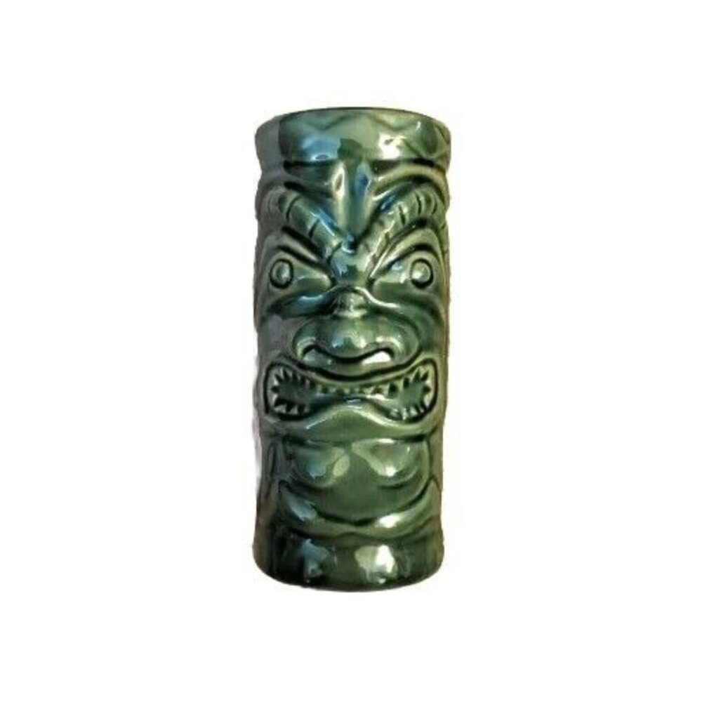 2001 Accoutrements Tiki Cup Mug Green Vase Hawaii Barware 5.25"  8-oz